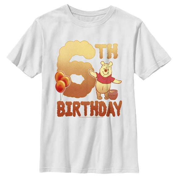 Boy's Winnie the Pooh 6th Birthday Pooh Bear  Graphic Tee White Large