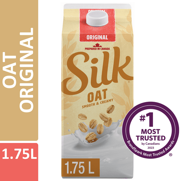 Silk Dairy Free Plant Based Oat Beverage, Original, Plain, 1.75L, 1.75L Oat Milk