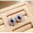 thumbnail image 2 of 2Ct Oval Cut Lab Created Sapphire Double Halo Flower Stud Earrings 14K White Gold Plated Silver, 2 of 4