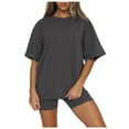 thumbnail image 2 of Short Sets for Women Basic Plain Short Sleeve Crewneck T Shirt and Shorts 2 Piece Matching Set Womens Lounge Set, 2 of 9