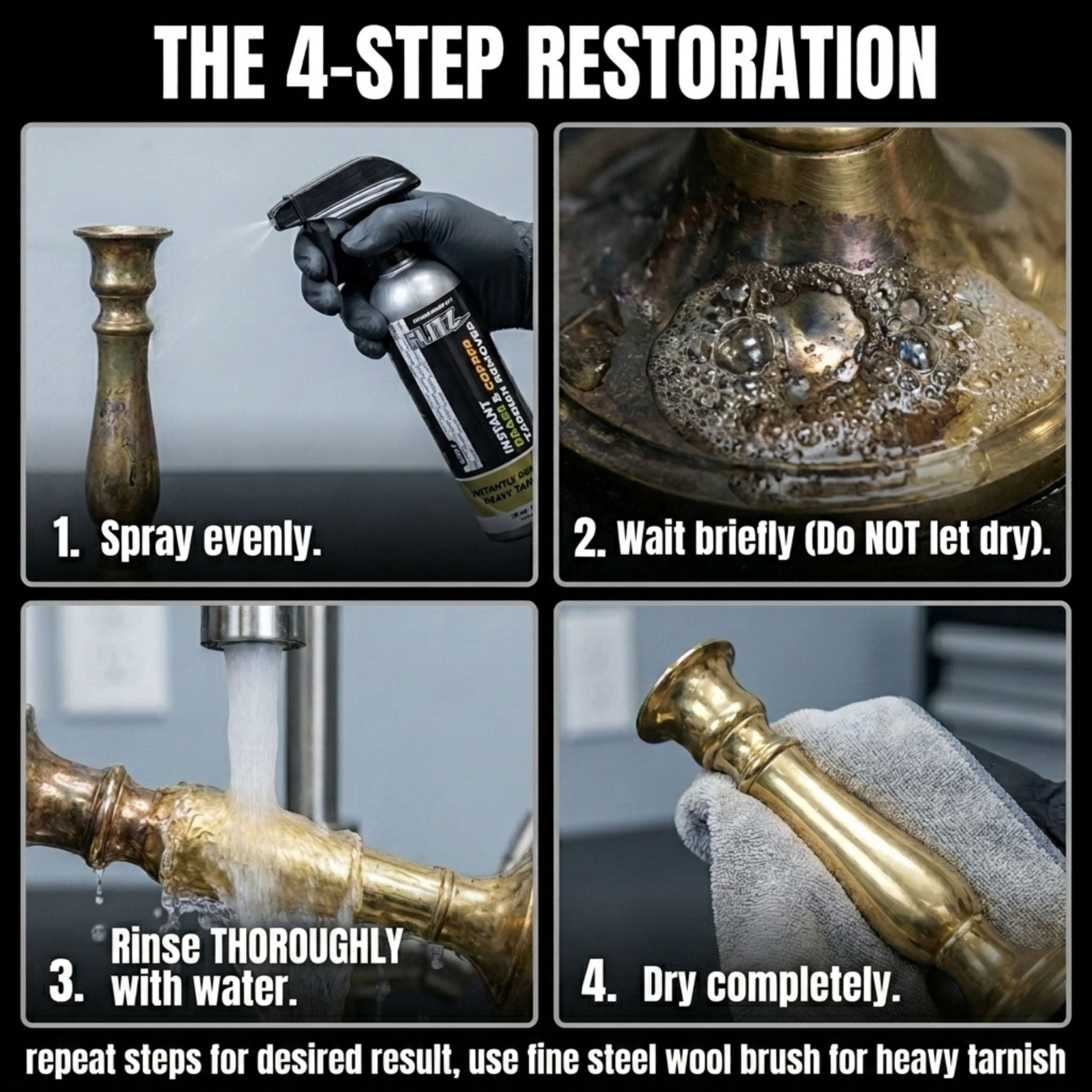 Flitz Instant Brass and Copper Tarnish Remover, Rust Remover Spray for Shine and Protection, 16 oz