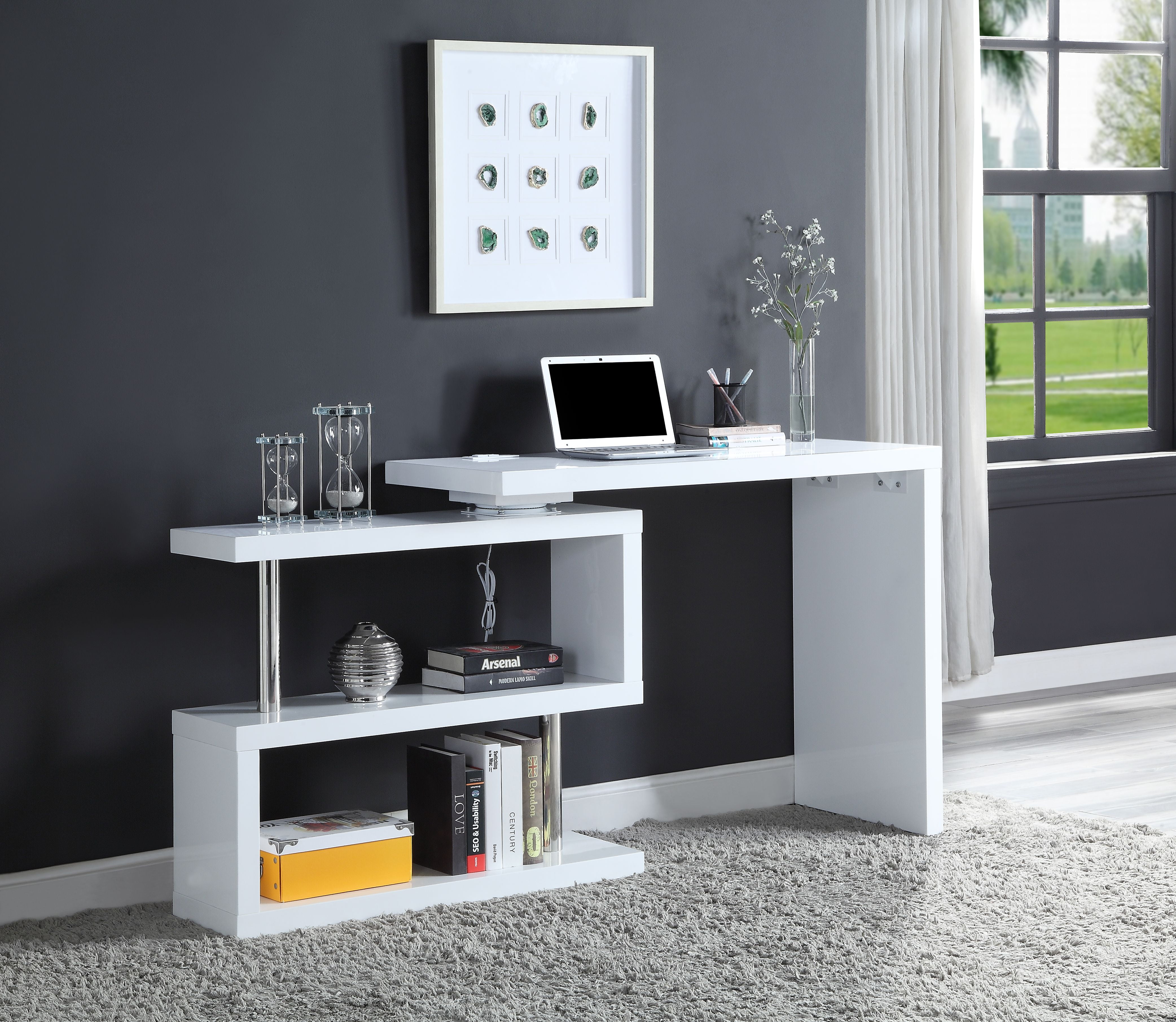 Holaki L Shaped Computer Desk with Outlets and USB Ports, Rotating Corner Office Desk, Modern