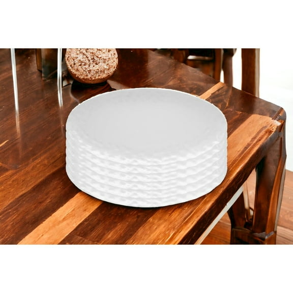 White Six Piece Round Pebbled Porcelain Service For Six Dinner Plate Set