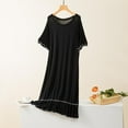 thumbnail image 2 of Fartey Short Sleeve Night Dress for Women Soft Comfy Crew Neck Nightgown Loose Flowy Ruffle Hem Nightdress Lightweight Solid Color Homewear Black L, 2 of 6