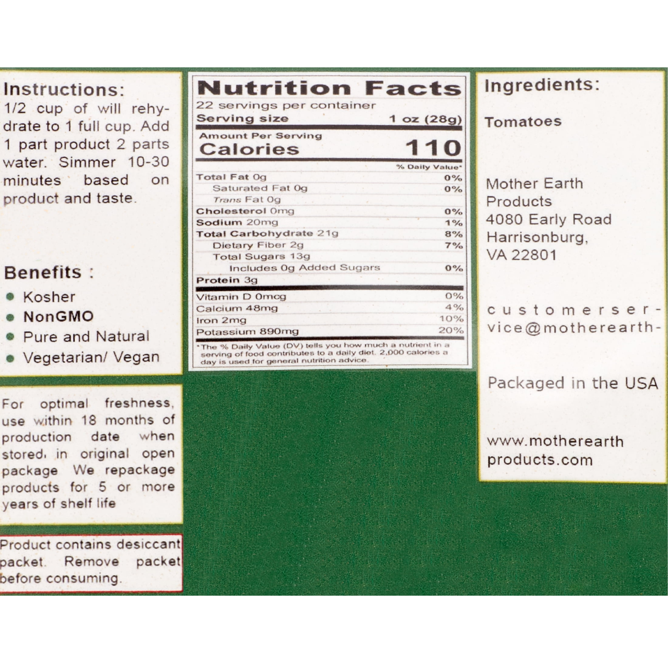 Air Dried Tomato Powder, Emergency Food, 1 Full Quart Mylar Bag