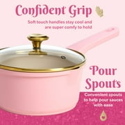 Paris Hilton 10-Piece Clean Ceramic Nonstick Cooking Pots and Pans with Lids Cookware Set with Heart Shaped Lid Knobs, Pink