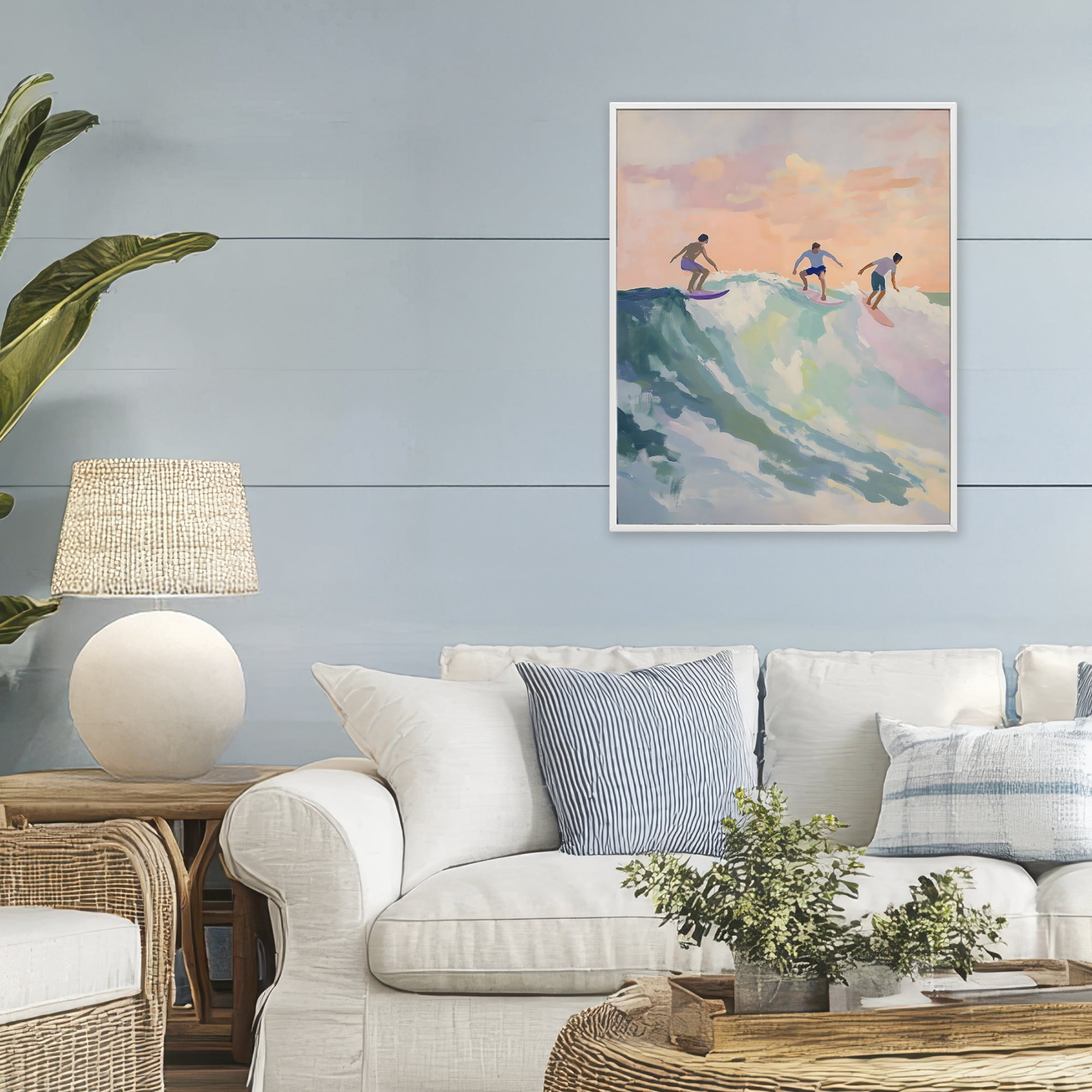 Stupell Industries Group of Surfers at Sunset White Framed Giclee Art, design by The Prints Vibe