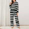 thumbnail image 3 of Wukai Black And White Stripes Print Women's Pajama Set - Soft Long Sleeve Sleepwear for Comfort and Style-Large, 3 of 9