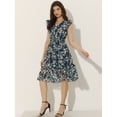 thumbnail image 3 of Vestido de Volantes Fruncidos con Cuello En V y Mangas con Volantes Allegra K Azul Oscuro S, 3 of 5