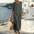 thumbnail image 3 of Stamzod Beach Dresses for Women 2026 Vacation Summer V-Neck Long Dress Casual 3/4 Sleeve Flowy Dresses Fashion Clothing Gray M, 3 of 10