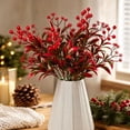 thumbnail image 6 of JeashCHAT Artificial Red Berry Christmas Stems, Fake Leaf Holly Berry Picks, 14" Holiday Floral Sprays for Vase Home Table Xmas Party Decor, 6 of 7