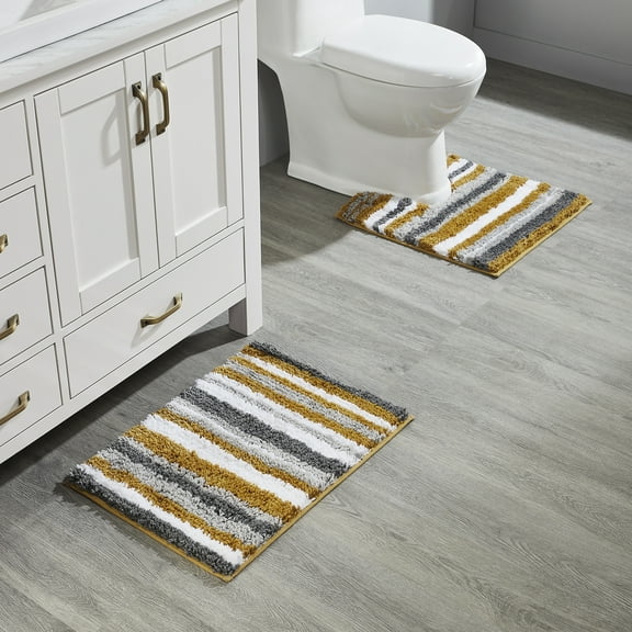 Better Trends 2 Piece Bathroom Rug Set 100% Polyester Soft Water Absorbent Non Slip Bath Mat Machine Washable Rug Griffie Collection - Yellow