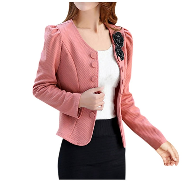Meichang Women's Fashion Blazer Casual Crew Neck Solid Jackets Double  Breasted Long Sleeve Cardigan Business Cropped Blazer Suit 