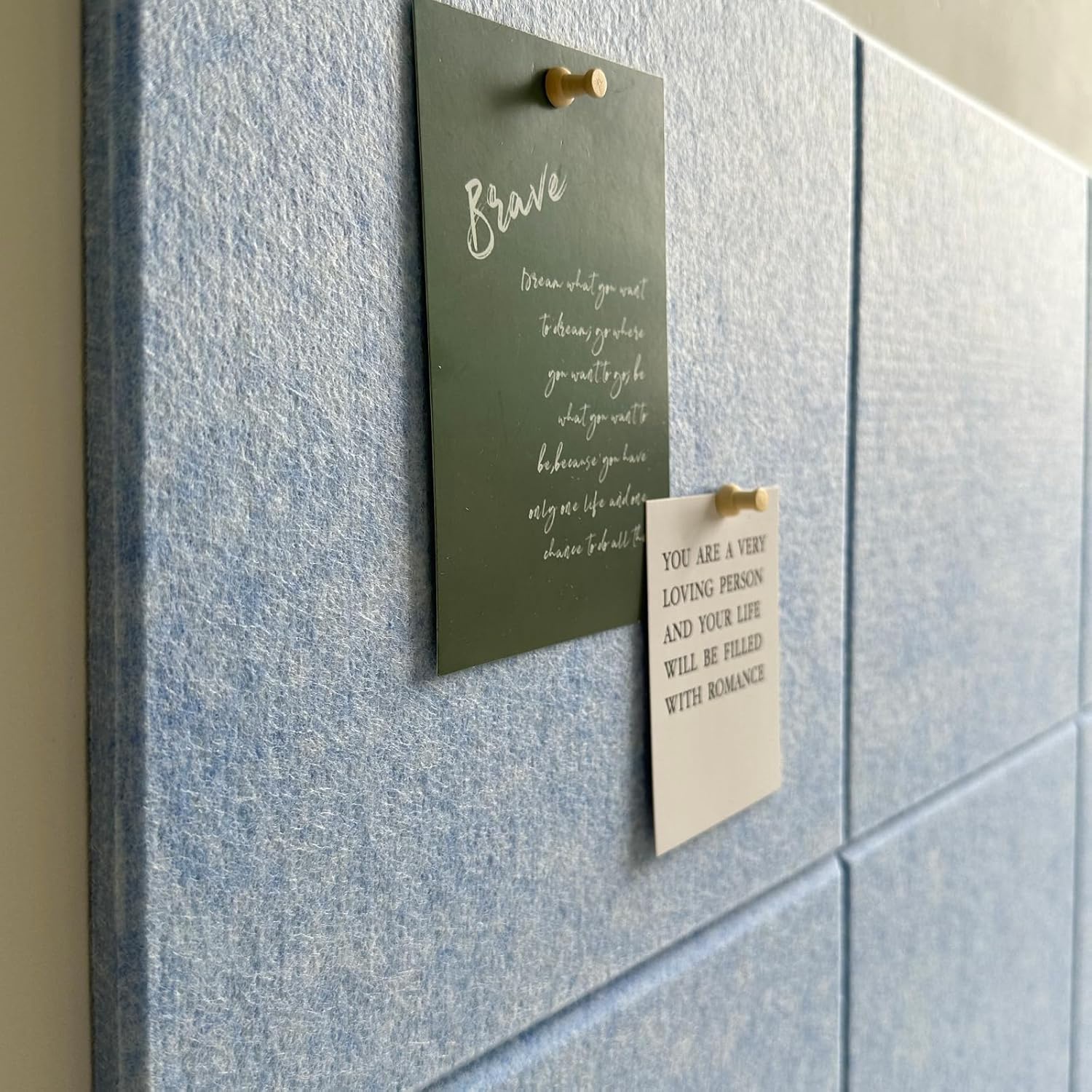 Large Cork Board for Office Wall Decor,48"x36"-12 Pack Felt Wall Tiles with 35 Push Pins, Thicker 0.47in, Felt Bulletin Board Pin Board Cork Boards for Walls - Light Blue