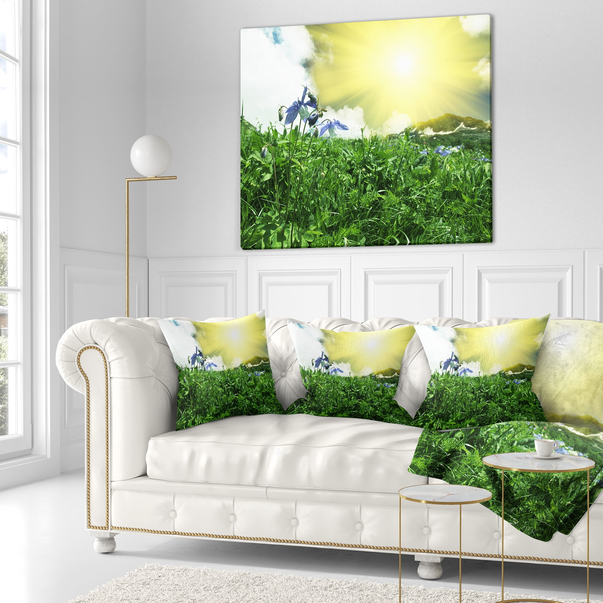 Designart Sunny Meadow with Green Grass - Landscape Printed Throw Pillow - 16x16