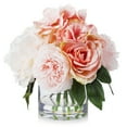 thumbnail image 2 of Enova Home Artificial Flowers Mixed Silk Pink Peony and Roses Fake Flowers Arrangement in Clear Glass Vase for Home Office Wedding Decoration, 2 of 6