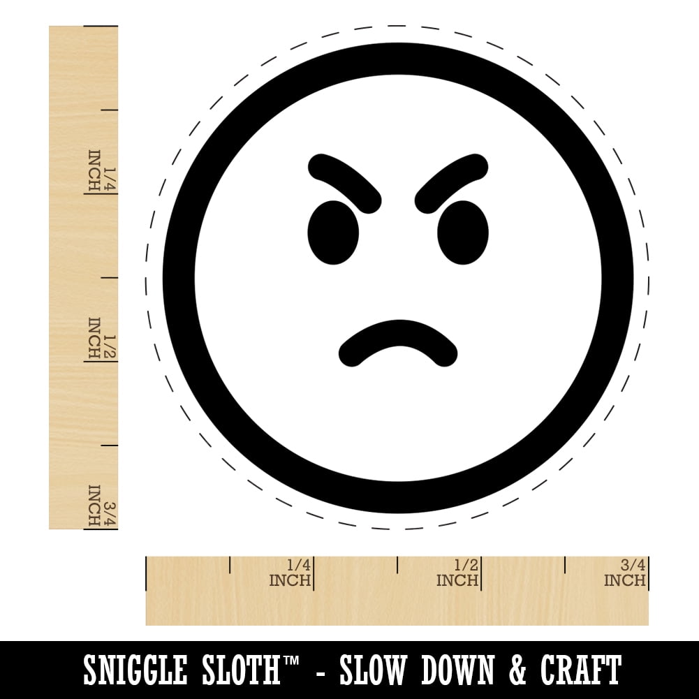 Angry Mad Face Emoticon Self-Inking Rubber Stamp Ink Stamper - Brown Ink - Small 3/4 Inch