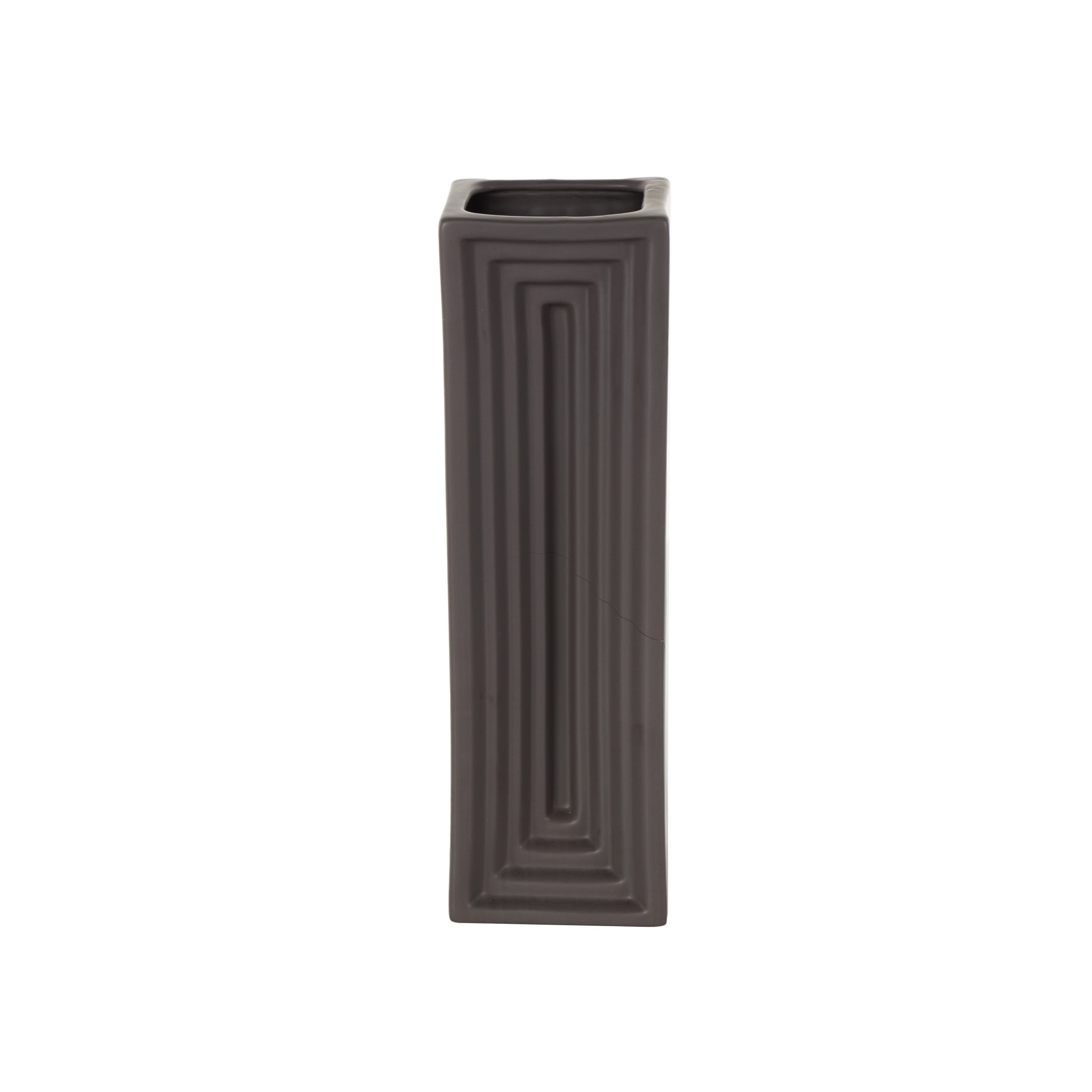 DecMode 15" Geometric Concaved Rectangular Black Ceramic Vase