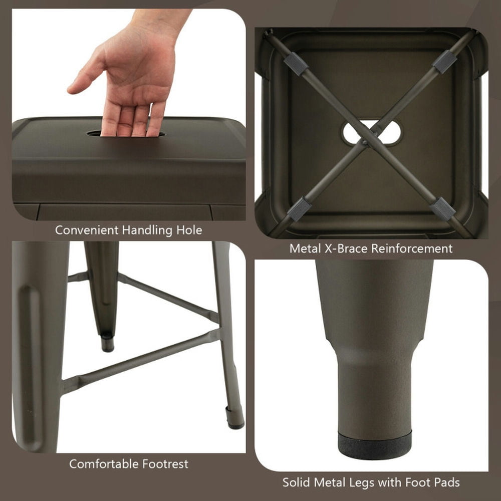 Demi Bonn 30" Set of 4 Bar Stools with Square Seat and Handling Hole, Modern Dining Chair, Brown