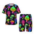 thumbnail image 1 of Fotbe Bright Mushrooms Pijama Estampada de 2 Piezas para Niños – Ropa de Dormir de Manga Corta Cómoda para Niños y Niñas, Camiseta y Shorts de Algodón-Large, 1 of 6