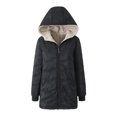 thumbnail image 5 of Wutalume Women's Solid Color Thick Long Sleeve Fashion Coat Jacket with Geometric Wave Hood, Mid Length Plush Insulated Coat for Cold Weather Comfort,Black S, 5 of 5