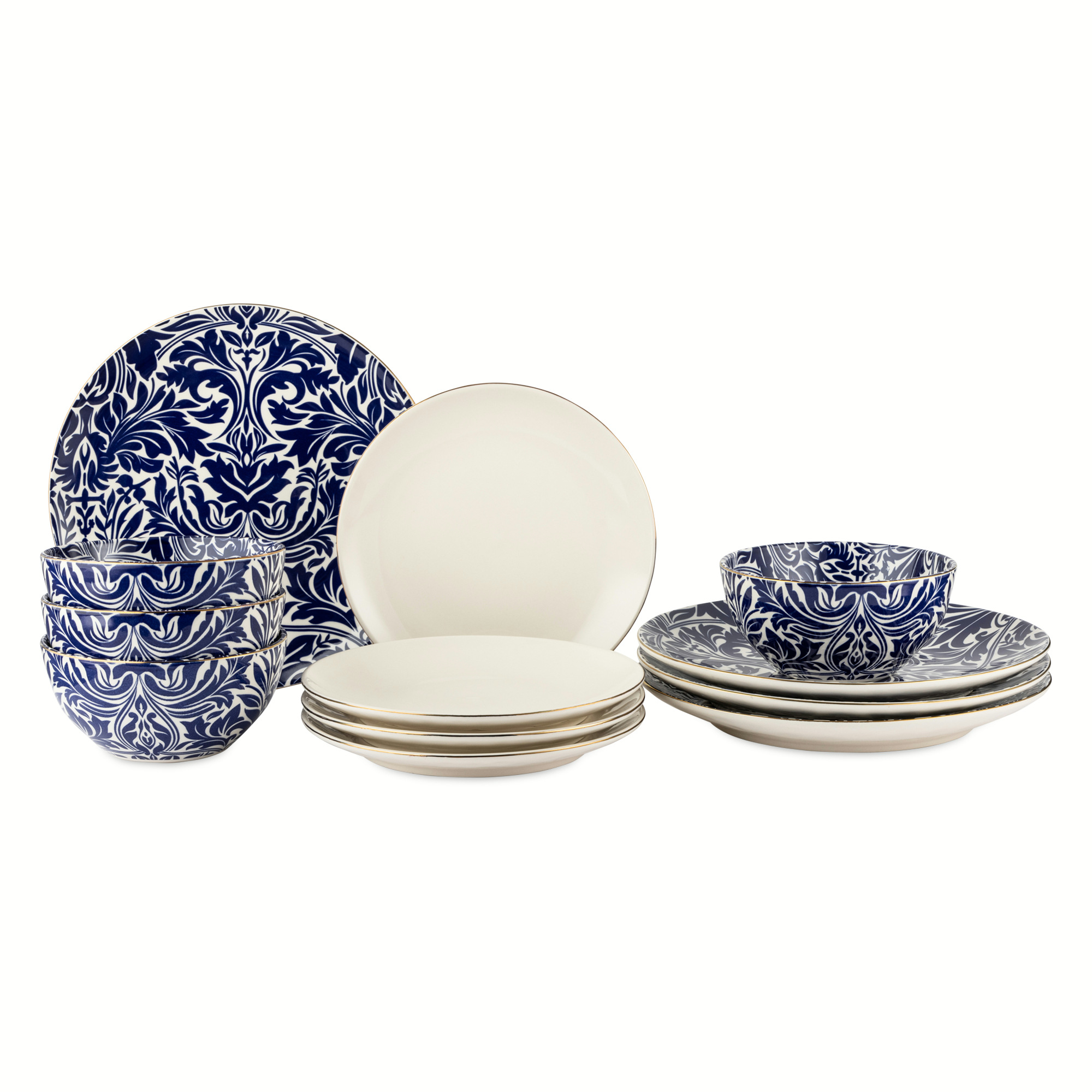Thyme & Table Nova 12-Piece Ceramic Dinnerware Set Blue and White