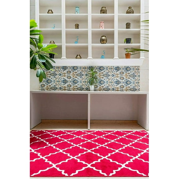 Contemporary Trellis Modern Geometric Area Rug RED 635 furnishmyplace- 7'8"x9'8"
