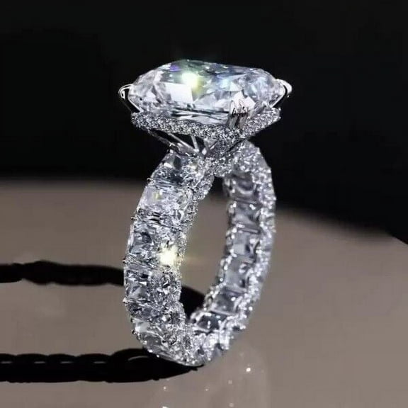 Silver Shop Radiant Cut Cubic Zirconia 14K White Gold Finish Eternity Engagement Ring