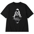 thumbnail image 6 of Men's Oversized Graphic T-Shirt Astronaut Print Short Sleeve Crew Neck Casual Loose Fit Tee Black, 6 of 9