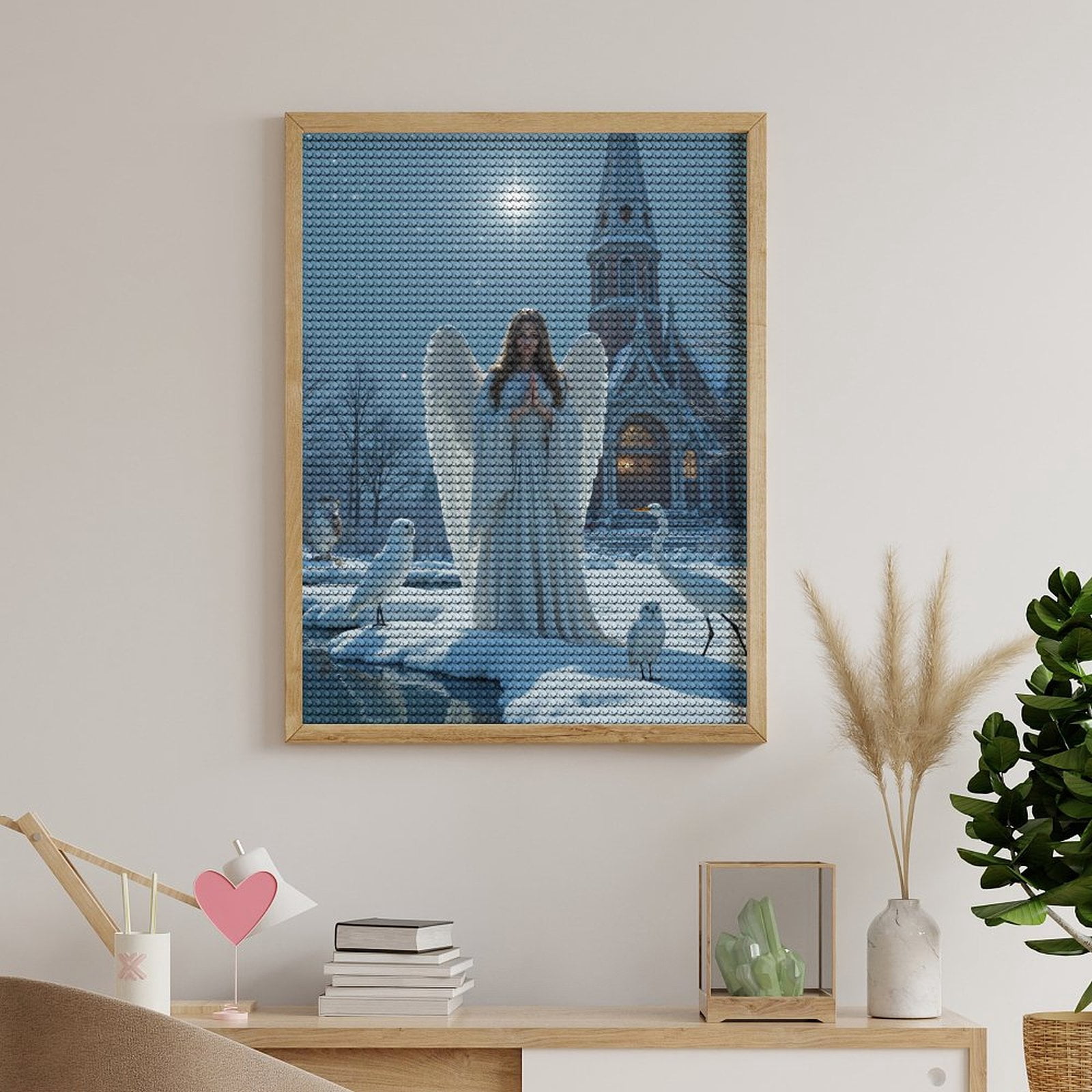 Diamond Art Kits for Adults, Winter Angel Snowy Night Scene 5D Diamond Painting Kits for Adults Beginners, DIY Full Drill Diamond Painting, Gem Art and Crafts 12x16
