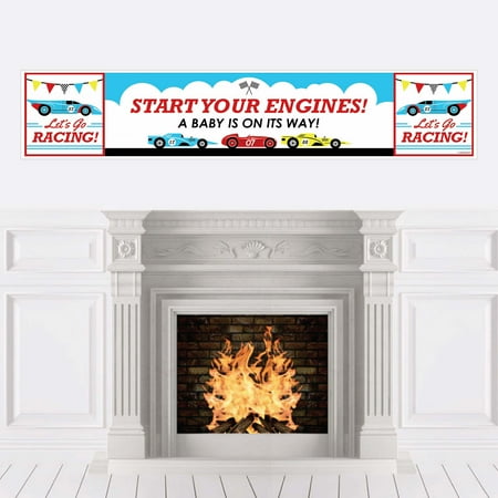 Big Dot of Happiness Let's Go Racing - Racecar - Baby Shower Race Car Decorations Party Banner