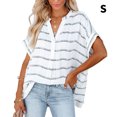 thumbnail image 3 of Sonducket Camisa holgada de manga corta a rayas con cuello en V para mujer. Camisa holgada de manga corta a rayas con cuello en V para Prendas para la parte del cuerpo blanco, raya S, 3 of 6