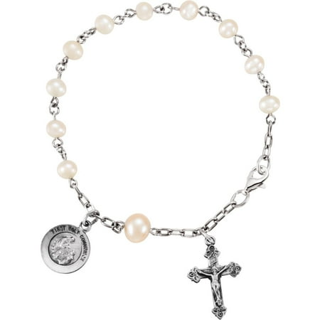Communion Freshwater Bracelets - Solid 925 Sterling Silver First Holy Communion Freshwater Cultured Pearl Rosary Bracelet