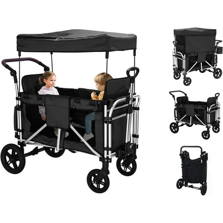DEYGIA Stroller Wagon for 2 Kids, All-in-One Foldable Wagon Stroller, Black, 1 Count