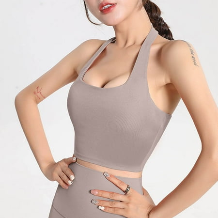 YHGFVOKJ Bras for Women New Sexy Neck Strapless Back Underwear Sports Lingerie Women Chic Pleated Sports Bra Plus Size Bras for Women Khaki L