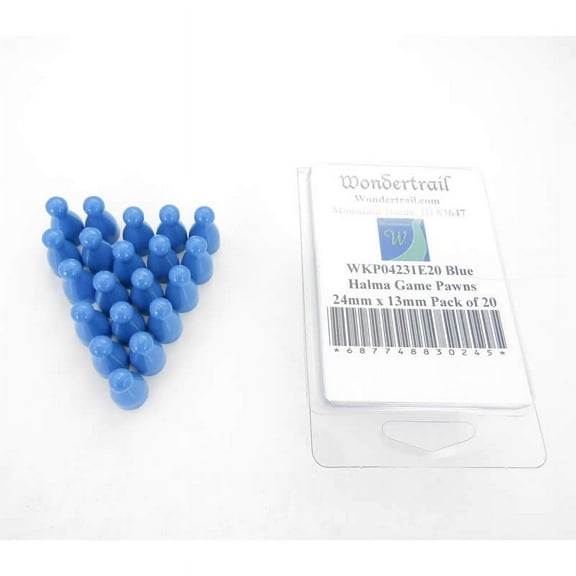 Blue Halma Game Pawns 24mm x 13mm (15/16in x 1/2in) Pack of 20 Wondertrail
