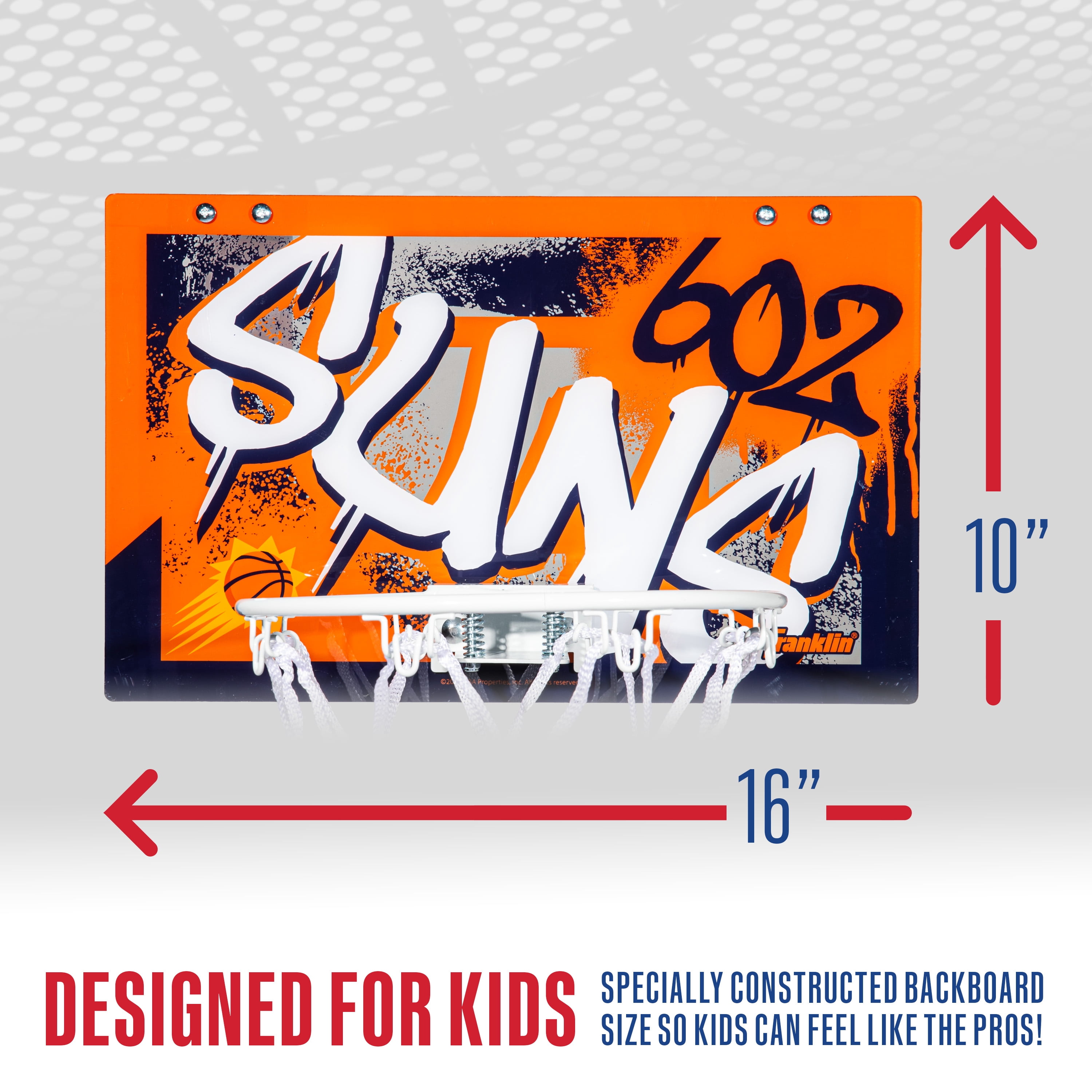 Franklin Sports NBA Phoenix Suns Over the Door Basketball Hoop - Kids Indoor Basketball Hoop with Mini Basketball - NBA Fan Shop Mini Hoop for Bedroom + Office - Over the Door Mini Hoop Set