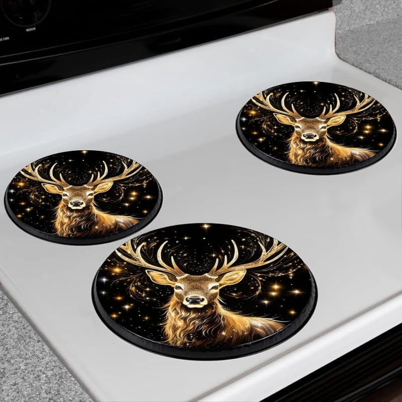 Bahomeck Electric Stove Burner Covers Set Of 4,Majestic Deer With Golden Antlers And Surrounded By Shimmering Stars Metal Gas Stove Burner Covers,Protecting Gas Stoves,8 Inch And 10 Inch