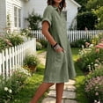 thumbnail image 5 of Fesfesfes Summer Casual Collared Button Down Dress,Women's Short Sleeve Loose Fit Shirt Dress,Washed Wrinkled Dress with Side Pockets, Relaxed Fit Daily Wear Beach Dress, 5 of 6