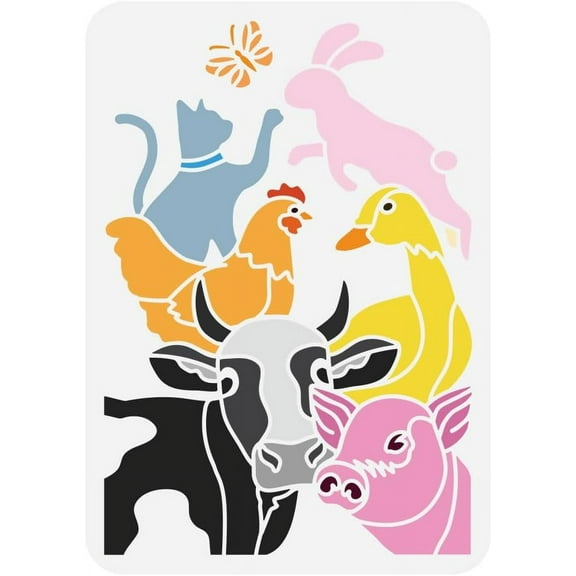 Farm Animals Painting Stencil 8.3x11.7inch Country Animals Stencil Cow Pig Duck Chicken Rabbit Cat Butterfly Pattern Stencil Animal Theme Stencil for Painting on Wall Wood DIY Home Decor