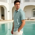 thumbnail image 4 of Uwinwear Mens Button Down Shirts Casual Lightweight Short Sleeve Solid Color Shirt Textured Linen Summer Beach Tops with Pocket,Green,XXL, 4 of 8
