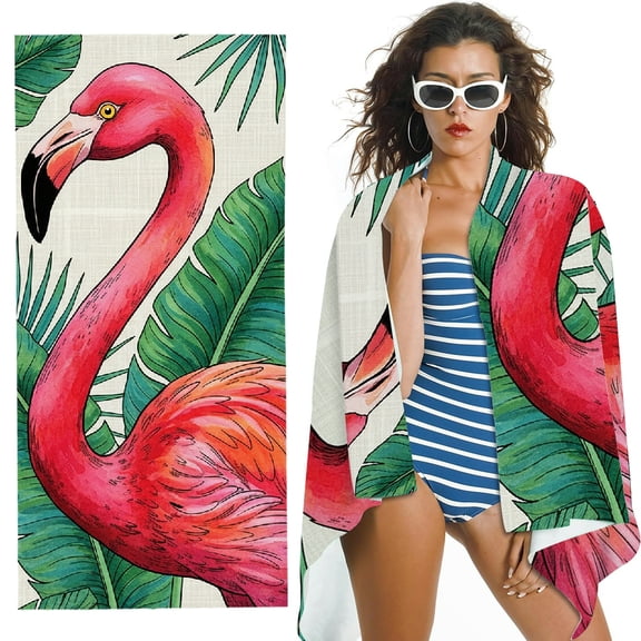 RKSupls Watercolor Flamingo Oversized Microfiber Beach Towel - Ultra-Soft Microfiber , for Bathroom, beach, Soft Super Absorbent- 30x60 in