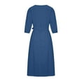 thumbnail image 5 of APEXFWDT Women's 3/4 Sleeve Linen Dress with Belt Summer Casual Crewneck Long Dresses for Women Plus Size Elegant Crewneck A-line Dress for Work Office, 5 of 8