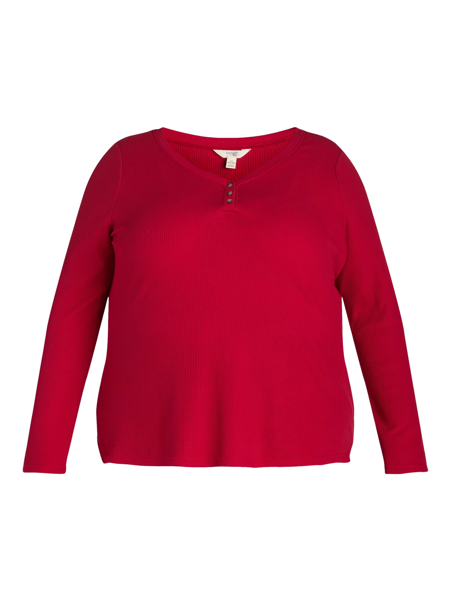 Terra & Sky Women's Plus Thermal Henley Top, Available in 1 and 2-Pack, Sizes 0X-5X