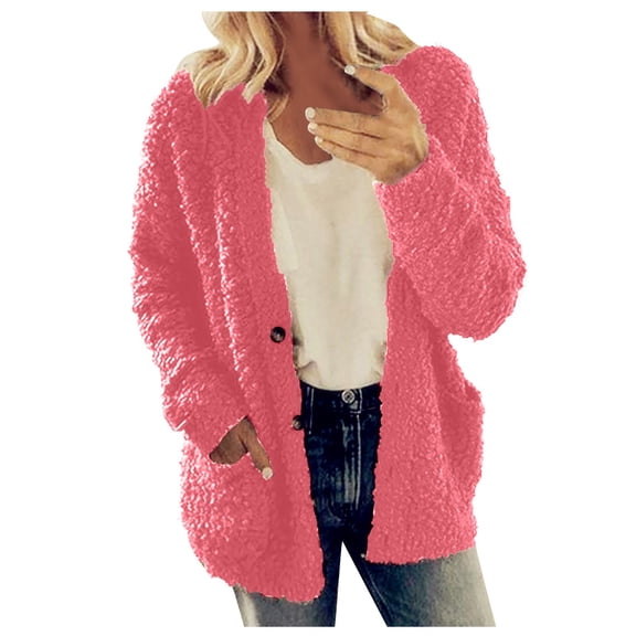 BRDFRL Women's Chunky Popcorn Cardigan Oversized Open Front Boyfriend Batwing Long Sleeve Fuzzy Knit Sweaters Cardigans Hot Pink L