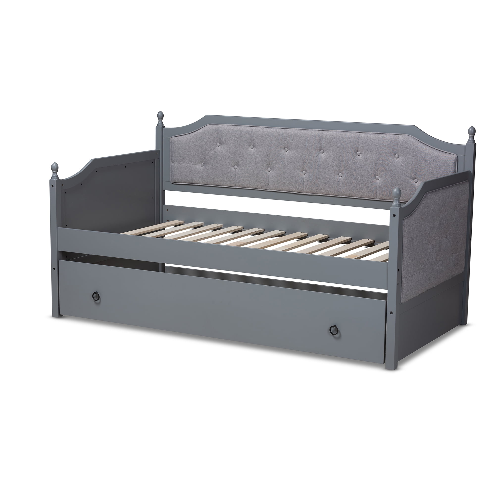 Baxton Studio Mara Classic and Traditional Grey Fabric Upholstered Grey Finished Wood Twin Size Daybed with Trundle