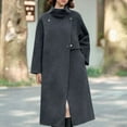thumbnail image 4 of Women's Trench Coat Woolen Stand Collar Button Down Long Sleeve Jackets Thermal Comfy Casual Overcoat With Pockets (M, Black), 4 of 4