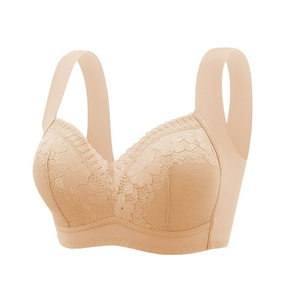 TEVEQ Women's Push Up Bra Full Coverage Breathable No Underwire Bralettes Bra Lift Up Everyday Seamless Bra Large Bust Petite for Women Thin Frameless Large Sized Bra Shrink Bra Full Cup Beige L