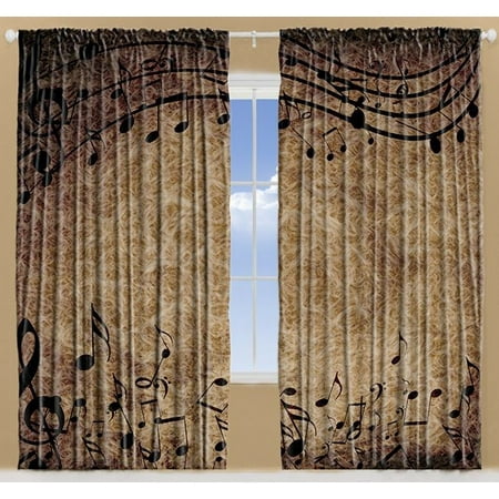 Musical Notes Bohemian Hippie Living Room Curtains 2panels Set