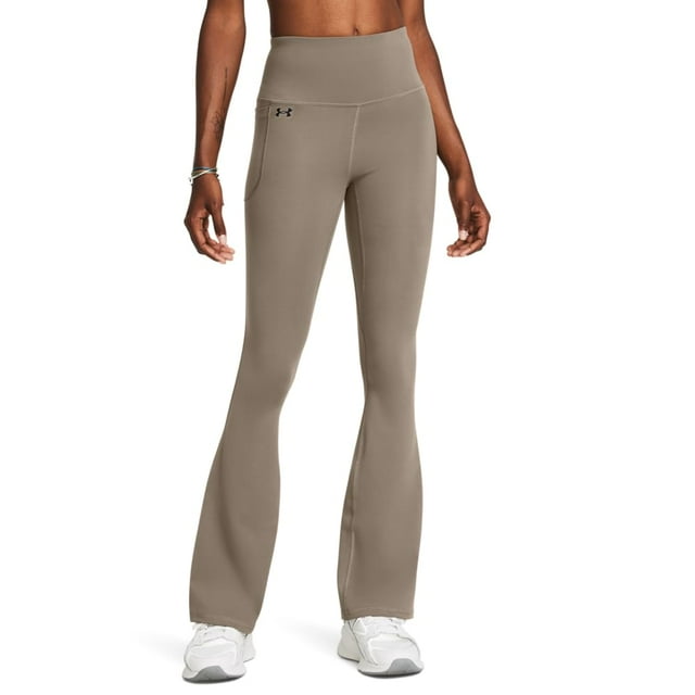 Pantalones Under Armour Motion Flare para mujer, color topo oscuro/negro